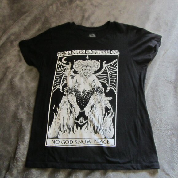 mens born scum clothing no god know peace t-shirt baphomet size large (CL43) - Picture 1 of 6